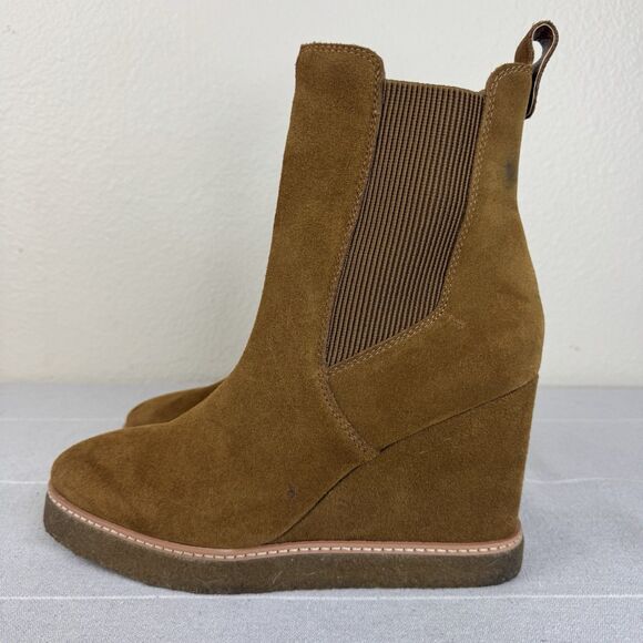 Steve Madden Mooris Suede Wedge Chelsea Booties Ankle Boots Chestnut Brown 11 - Picture 5 of 14